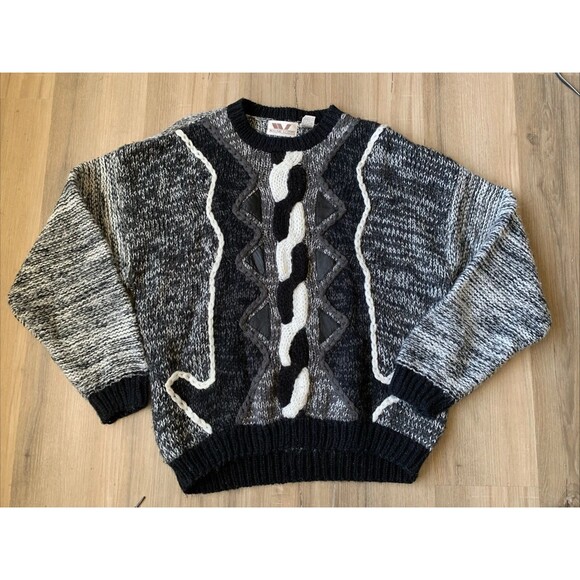 Vintage Wayne Scott Hand Knitted Pullover Sweater w/ Leather n Size XL EUC - Picture 1 of 12